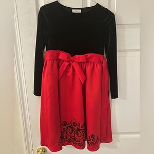 Rare Editions Black Velvet and Red Satin Kids Dress